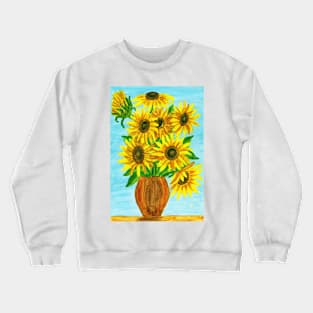 Bouquet with sunflowers in vase on light blue Crewneck Sweatshirt